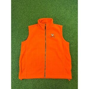 UVA Cavaliers Fleece Vest Mens Large Orange Full Zip Virginia NCAA